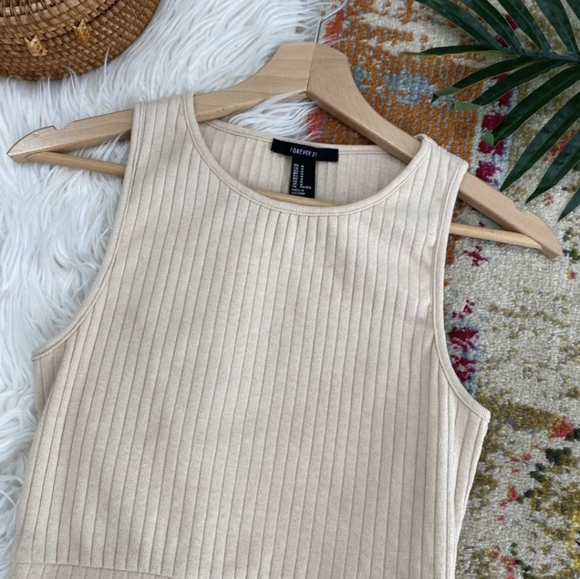 Beige Ribbed Tank Top - Picture 3 of 5